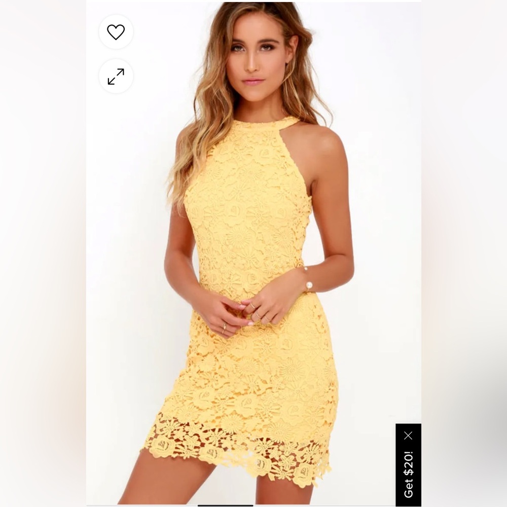 Lulu’s Love Poem Yellow Lace Mini Dress, S